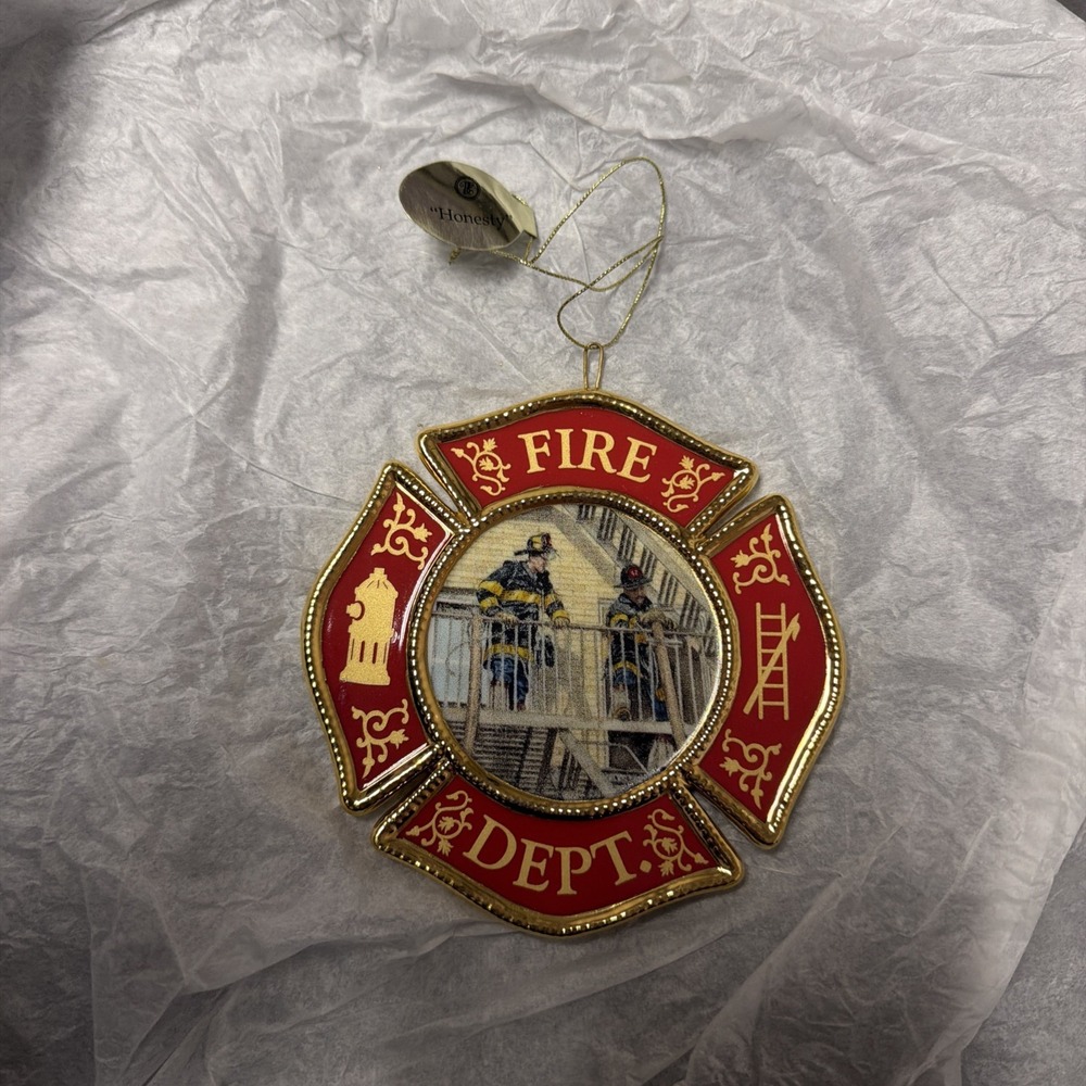 Bradford Exchange Honesty Fire Department Porcelain Christmas Ornament Vintage